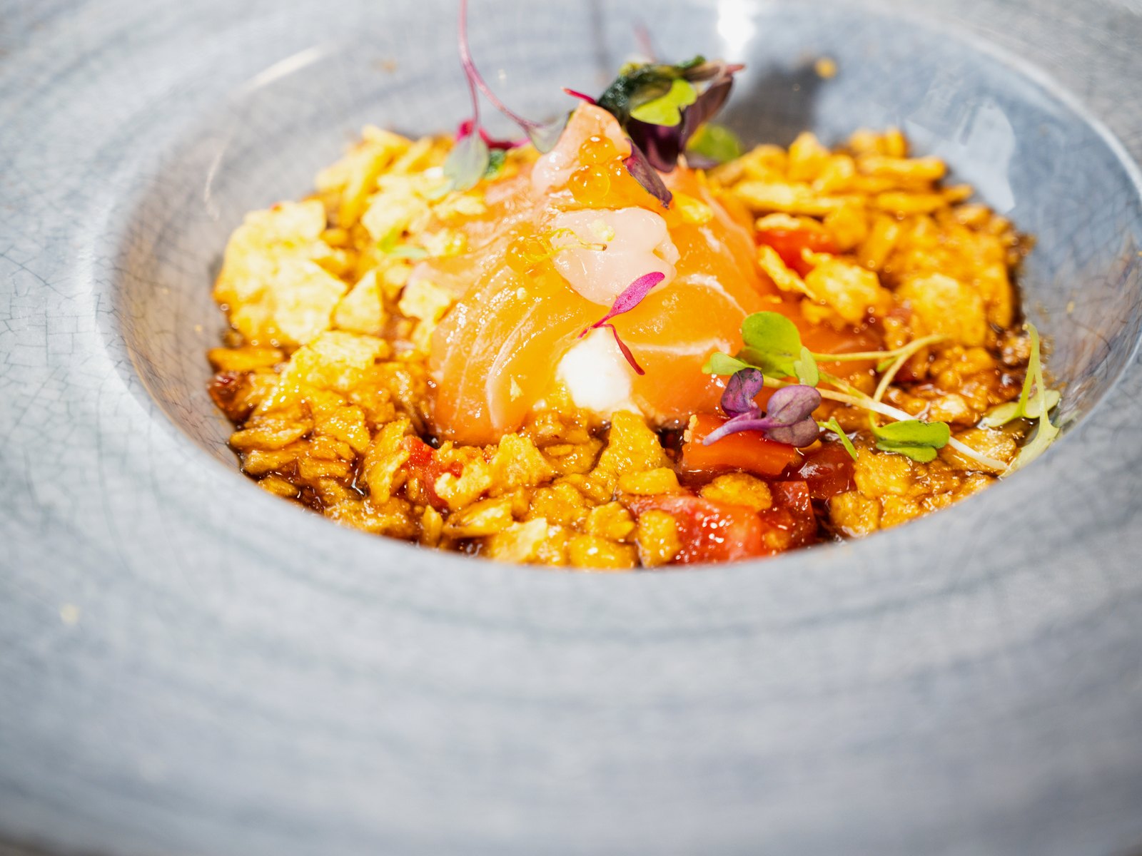 Plato caliente japonés con salmón y arroz